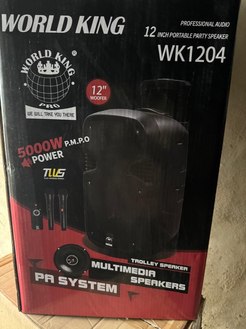WORLDKING WK-1204 12 Inch Multifunctional PA Active Speaker System With Bluetooth, Speaker, Two Wireless Microphones & USB/SD Port aww