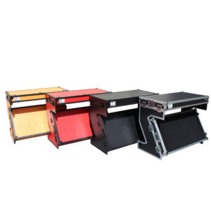 DJ Z-Table® Workstation | Flight Case Table Portable W-Handles and Wheels | Black on Red