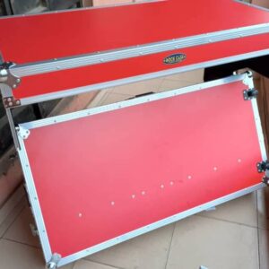 DJ Z-Table® Workstation | Flight Case Table Portable W-Handles and Wheels | Black on Red