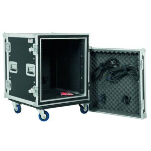 Proel CR412BLKMW 19′ Professional Foam suspended Rack case 12U with 100mm wheels, 50cm rackable depth.