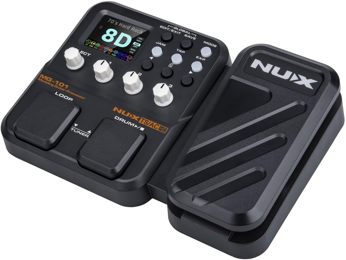 NUX MG-101 Multi Effects Pedal with 46 Effects, 25 Classic Amp Models, 512 Samples IR Resolution, 12 user-loadable IR slots, JAM–Phrase Looper, Drum Machine, Metronome Function,