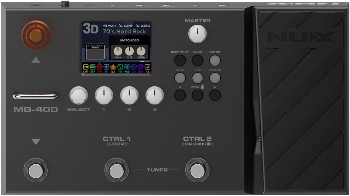 NUX MG-400 Multi Effects Pedal, 30 Amp Modeling, 512 Samples IR, 10 Independent Moveable Signal Blocks, 36 Built-in Cabinet IRs, Real‑Time Interaction, Backup & Safety, 24 User-loadable IR Slots