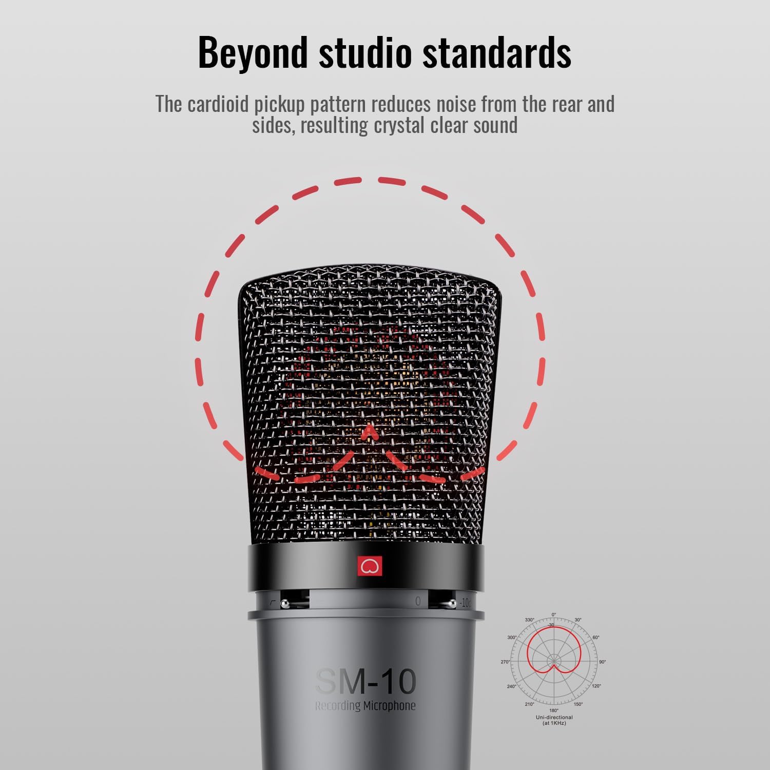 TAKSTAR XLR Cardioid Condenser Microphone, SM-10 34mm Large Diaphragm Recording Studio Microphone with Shock Mount, Perfect for Podcasting, Live-Streaming, Interview, Broadcasting, Vocal, Instrument - Image 3