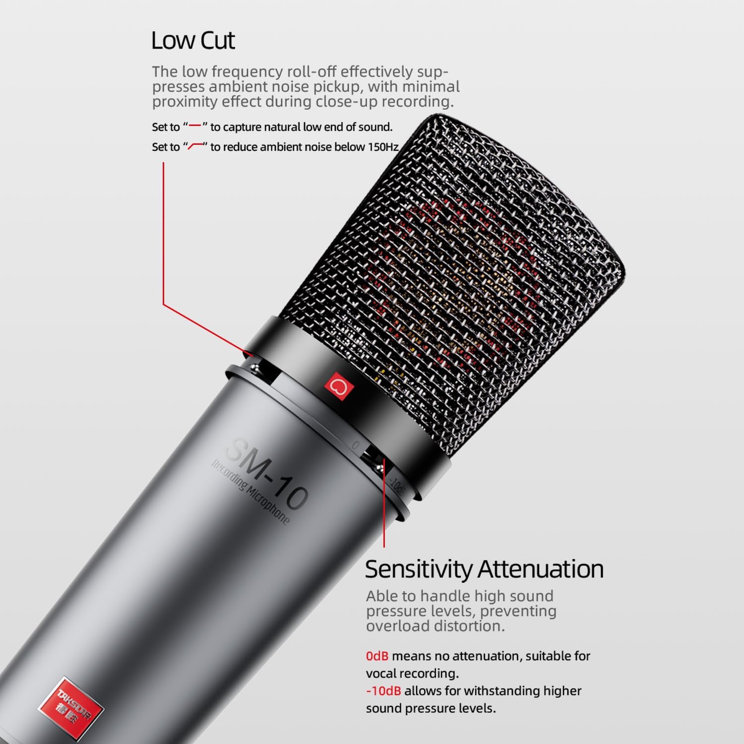 TAKSTAR XLR Cardioid Condenser Microphone, SM-10 34mm Large Diaphragm Recording Studio Microphone with Shock Mount, Perfect for Podcasting, Live-Streaming, Interview, Broadcasting, Vocal, Instrument - Image 5