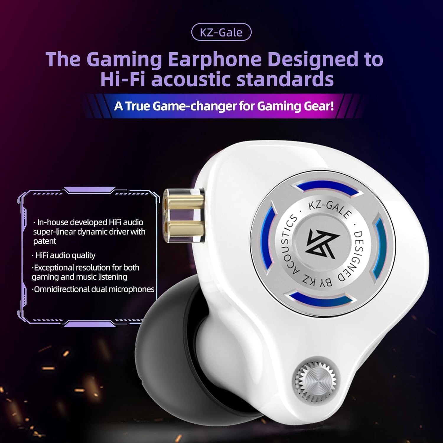 KZ Gale Wired Earbuds with Microphone, HiFi Deep Bass Comfort-Fit Ear Buds for Gaming, Super-Linear Driver IEM for Gaming, Compatible for PC, PS5, PS4, Nintendo, Switch, Steam Deck (3.5, White) - Image 2