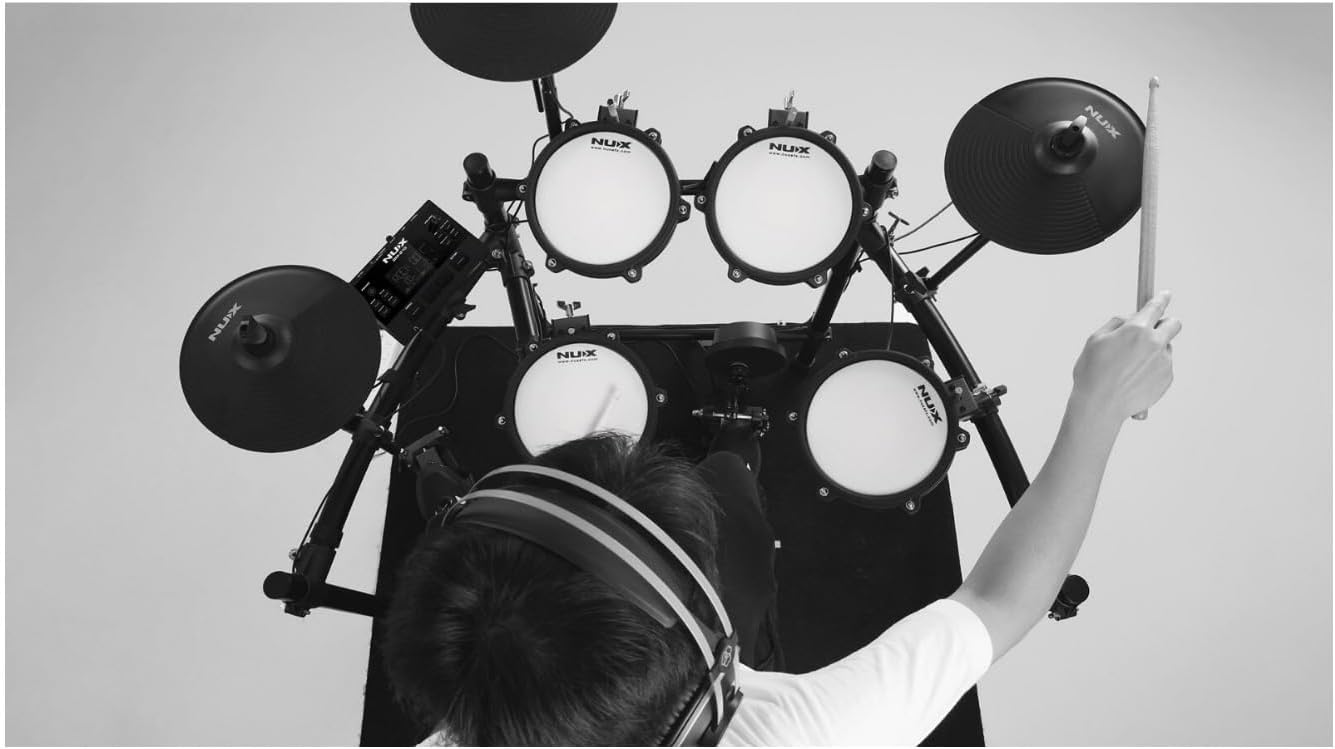 NuX DM-210 All Mesh Head Entry-Level Recordable Digital Drum Kit with Mesh Drum Pads, Independent Kick Drum, Diverse Sound Library, and Coach Function - Image 3