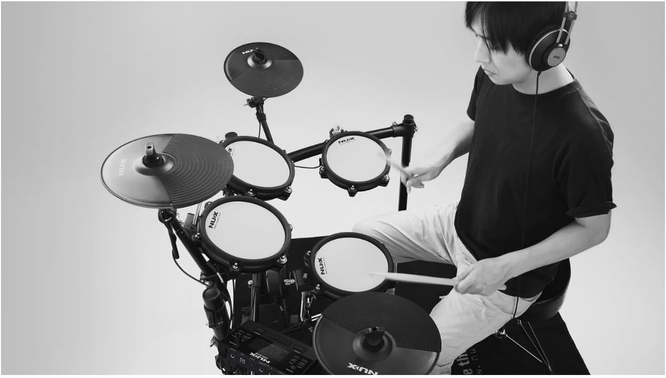 NuX DM-210 All Mesh Head Entry-Level Recordable Digital Drum Kit with Mesh Drum Pads, Independent Kick Drum, Diverse Sound Library, and Coach Function - Image 4