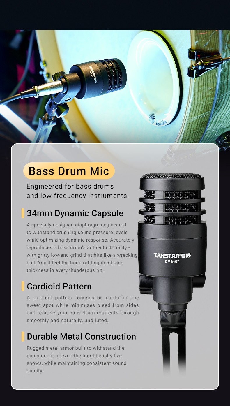 TAKSTAR DMS-M7 Drum Microphone Set 7 Piece Drum Microphone Kit, - Image 5