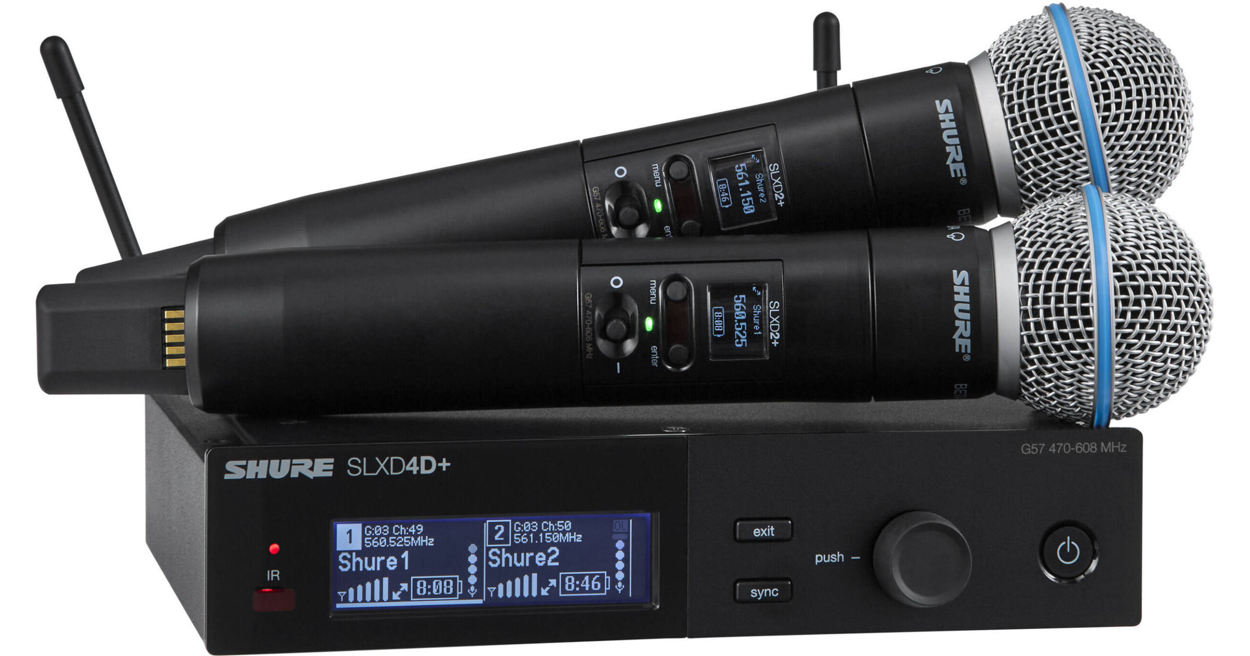 Shure SLXD24+/B58 Dual-Channel Digital Wireless Handheld Microphone System with Beta 58A Capsules (G57: 470 to 608 MHz)